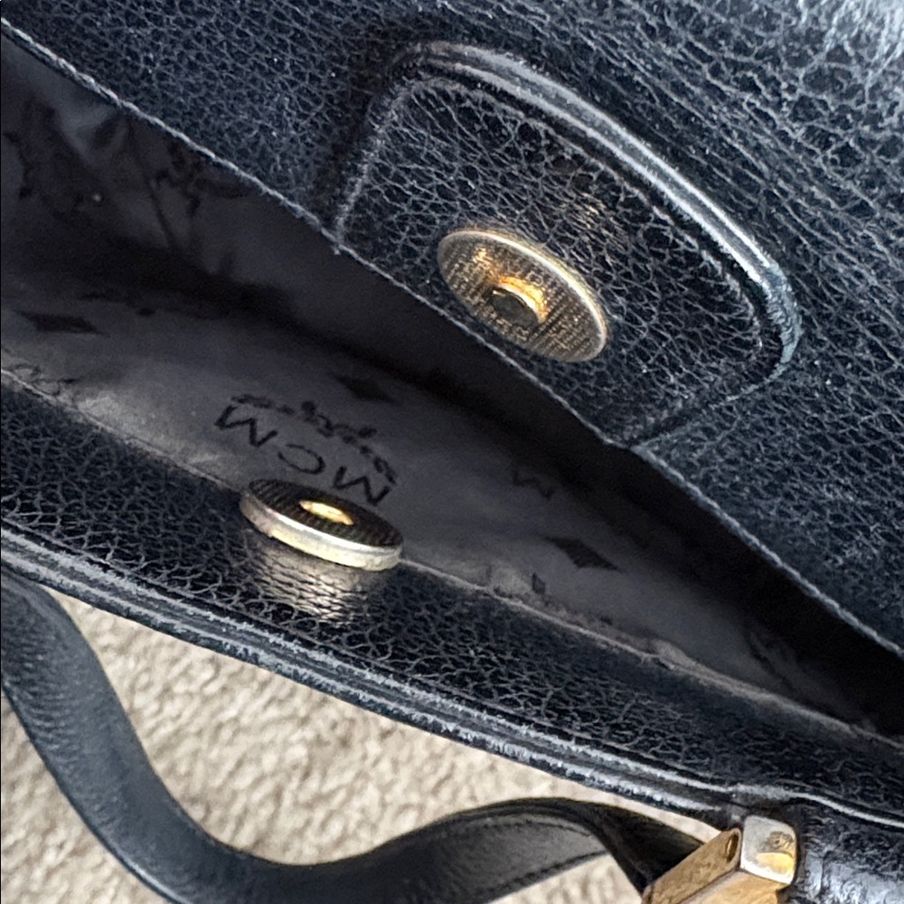 MCM Black Leather Top-Handle Satchel with Gold Hardware - Picture 9 of 13